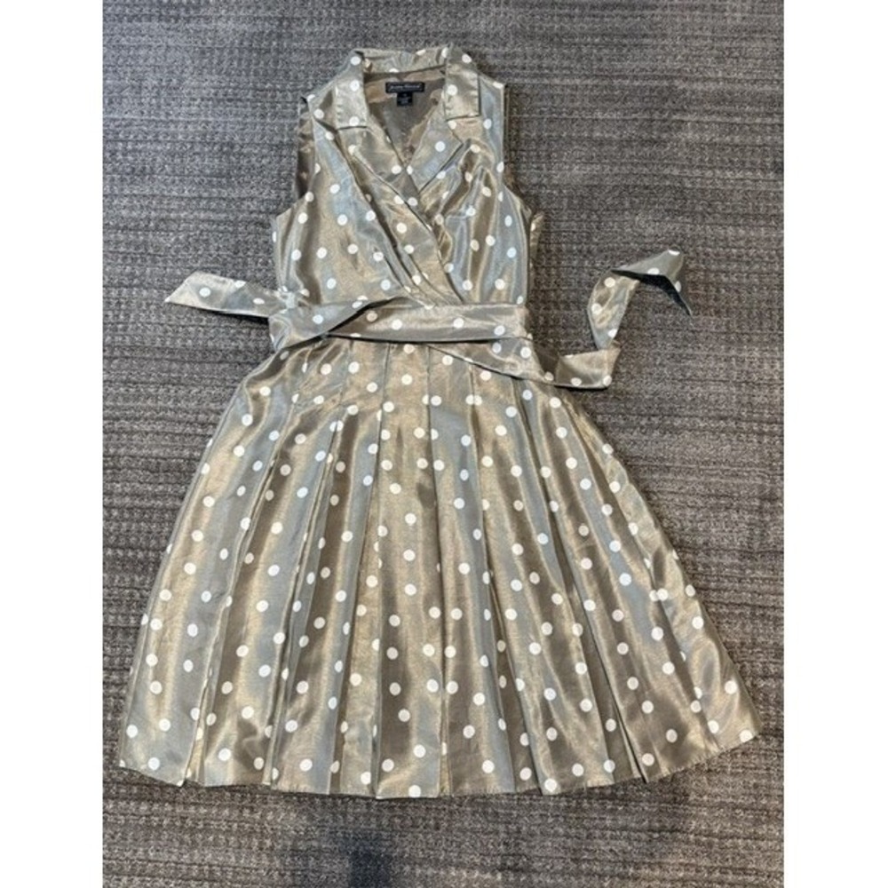 Jessica Howard Polka Dot Sleeveless Fit Flare 12 Dress Metallic Champagne